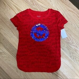 Wonder Woman Sequin Short Sleeve T-shirt NWT XS Kids Toddler Girls Red Blue